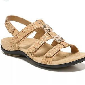 VIONIC Amber Gold Beige Cork Strap Sandals. Size 11